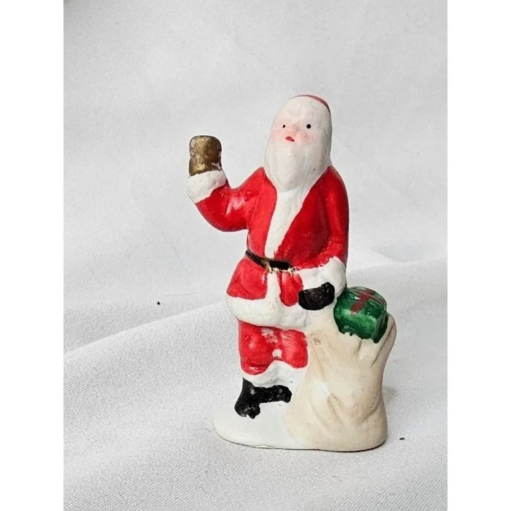 VTG Lemax Santa Claus Figurine 2.5in Ceramic Christmas Village Miniature Bell